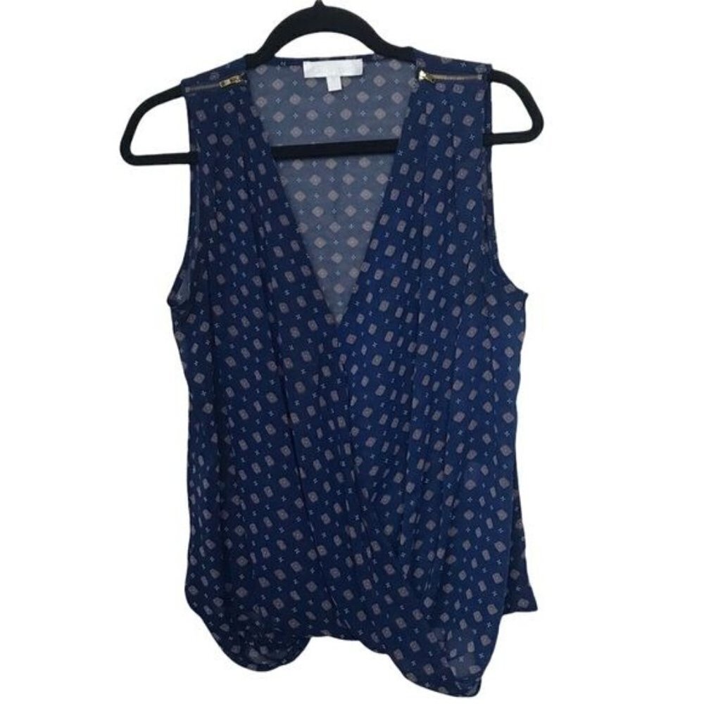 Lumiere Blue Sleeveless Surplice Faux Wrap Blouse